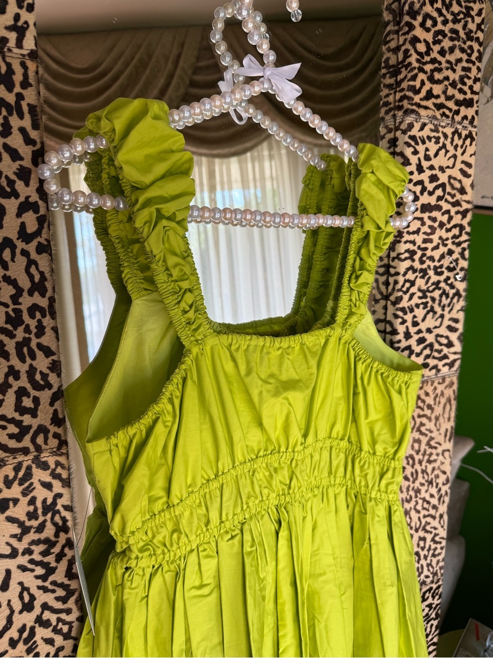 ELOQUII Poplin Flare Mini Dress Lime Green Smocked Size 14 - Picture 5 of 11
